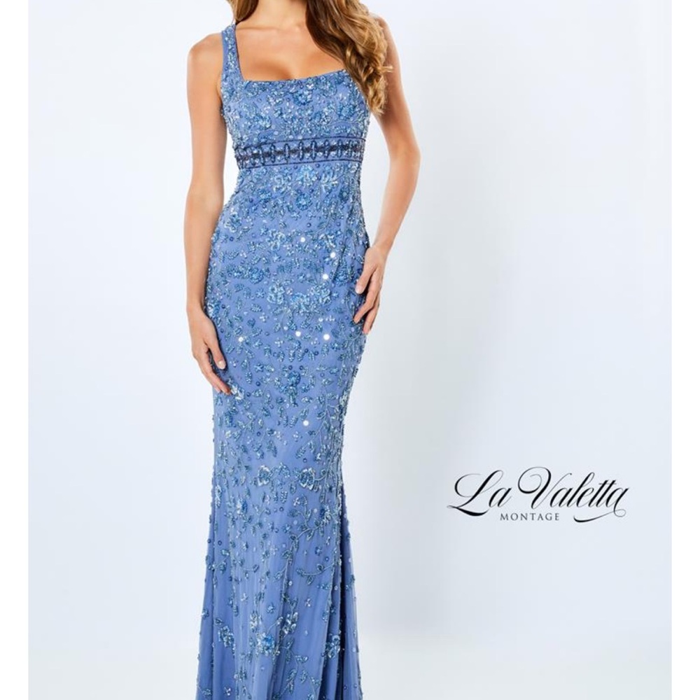 La Valletta by Mon Cheri Sheath Style Gown - Medium - Blue Slate
